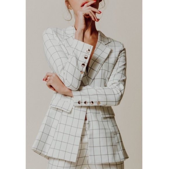 J.O.A. Jackets & Blazers - Chriselle x JOA Mint Plaid Oversized Blazer